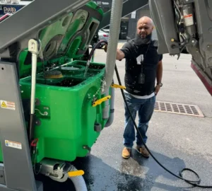 Power washing facade on commercial facility in NYC